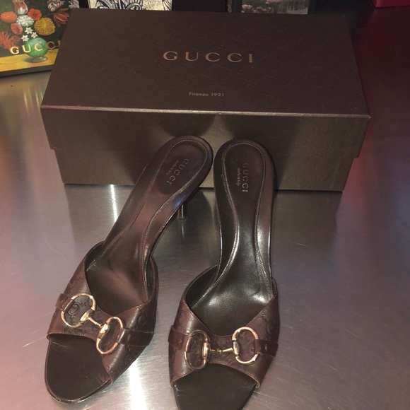 Gucci brown leather Guccisima sandals heels 39 - Picture 1 of 6